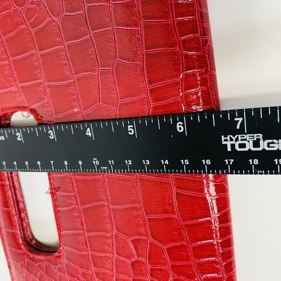 Holiday Red Croc Envelope Clutch Purse Faux Leather Snake Skin Slim New Years - Picture 5 of 10